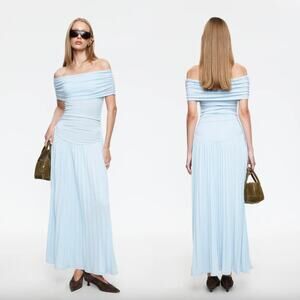 LIONESS | NWT Field Of Dreams Dress in Light Blue Pleated Knit Maxi XS